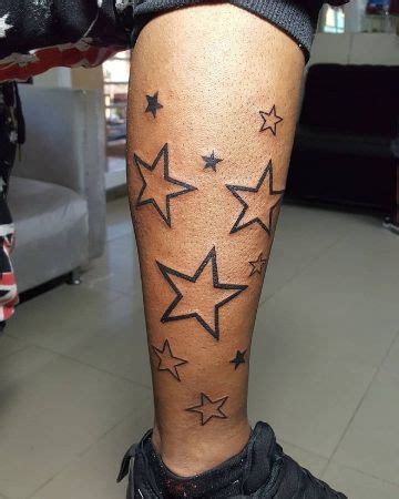 tatuajes de estrellas en la pierna|Precisos tatuajes de estrellas en la pierna a 5 tamaños